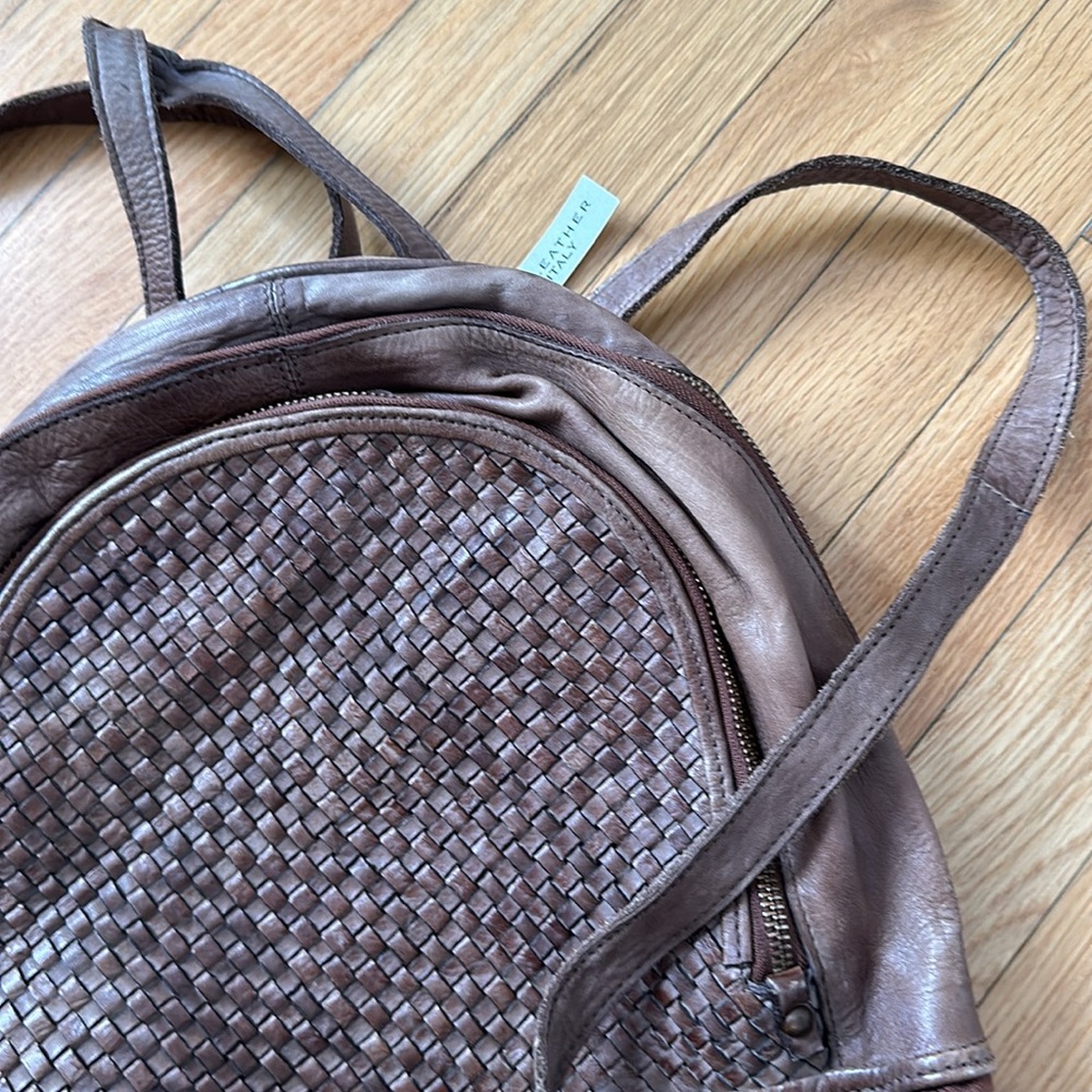 Italian Brown Woven Leather Backpack - Picture 5 of 7